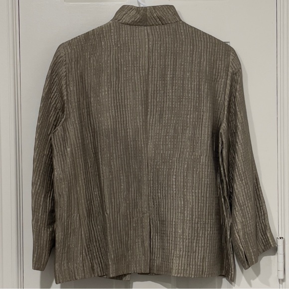 Eileen Fisher Petite Silk Metallic Textured Open Front Jacket PPS Champagne S SP - Picture 4 of 4